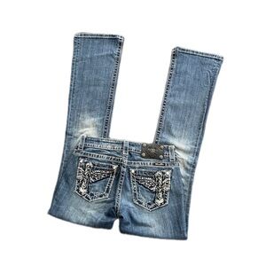 MISS ME Women's Straight Leg Flared Denim Jeans, Blue